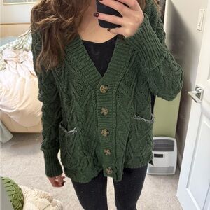 Green Cable Knit Women's Sweater